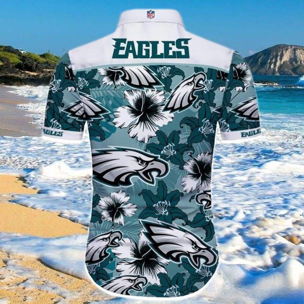 NFL Philadelphia Eagles Hawaiian Shirt Hibiscus Pattern Trendy Summer Gift, NFL Hawaiian Shirt