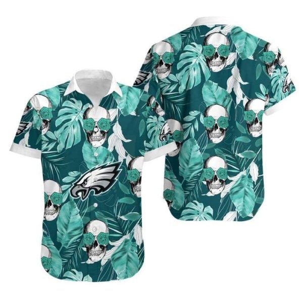 NFL Philadelphia Eagles Hawaiian Shirt Palm Leaves And Skulls, NFL Hawaiian Shirt