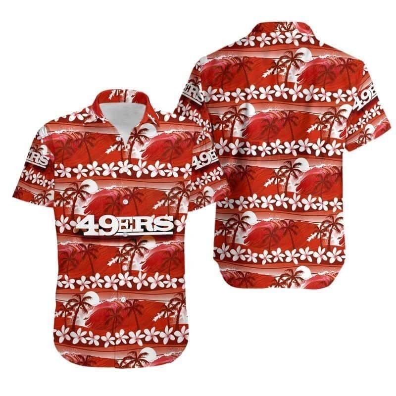 NFL San Francisco 49ers Hawaiian Shirt Coconut Trees And Flowers, NFL Hawaiian Shirt