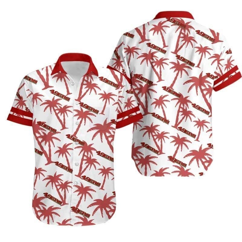 NFL San Francisco 49ers Hawaiian Shirt Coconut Trees On White Theme, NFL Hawaiian Shirt