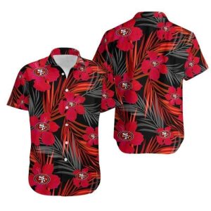 NFL San Francisco 49ers Hawaiian Shirt Hibiscus Flower Pattern Beach Gift, NFL Hawaiian Shirt