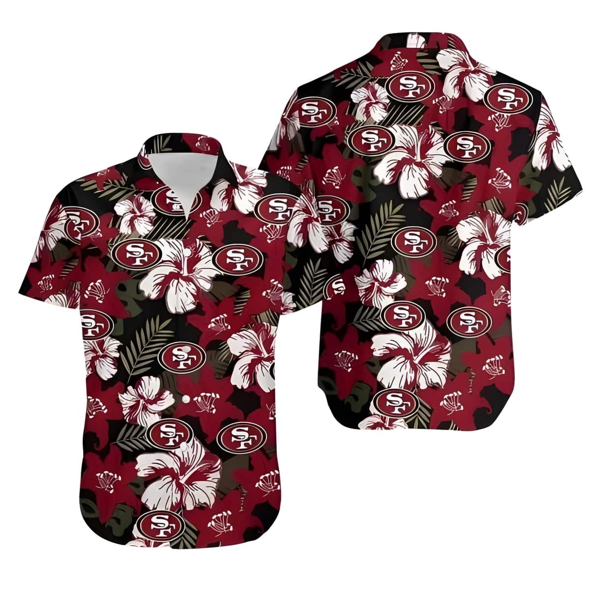 NFL San Francisco 49ers Hawaiian Shirt Hibiscus Flower Pattern Best Beach Gift, NFL Hawaiian Shirt