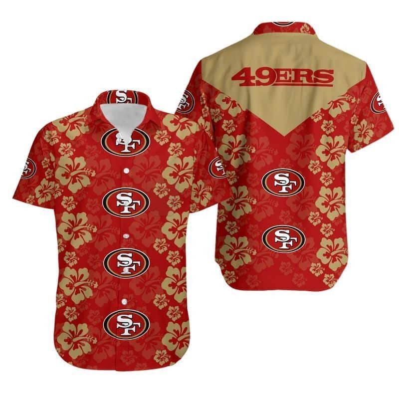 NFL San Francisco 49ers Hawaiian Shirt Hibiscus Flower Pattern Football Gift, NFL Hawaiian Shirt