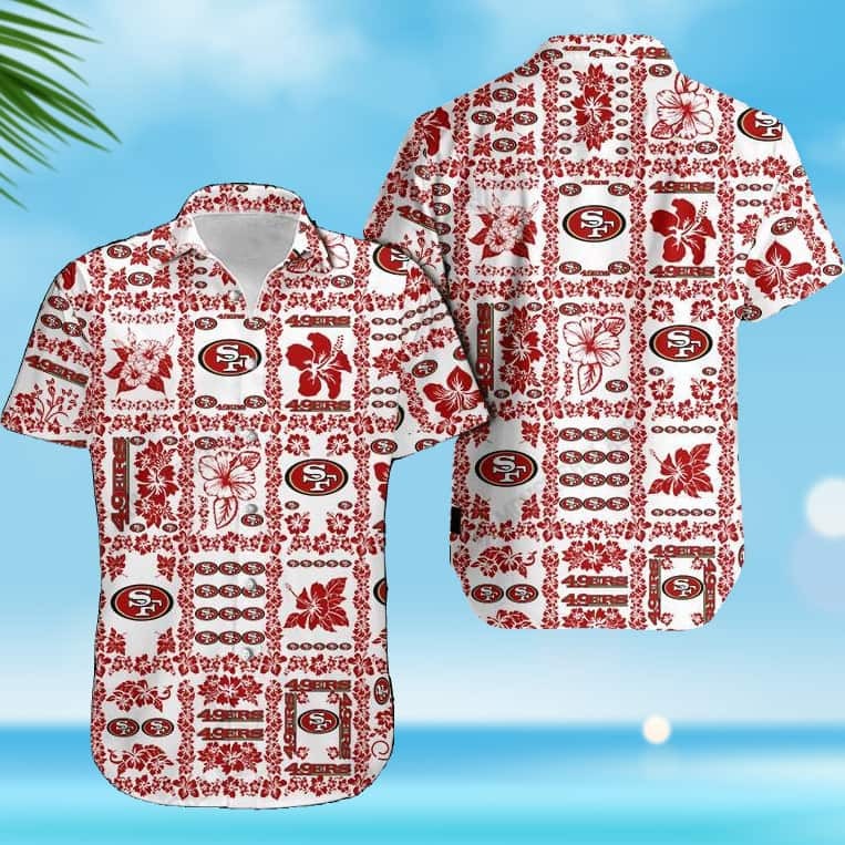 NFL San Francisco 49ers Hawaiian Shirt Hibiscus Flower Pattern Summer Vacation Gift, NFL Hawaiian Shirt