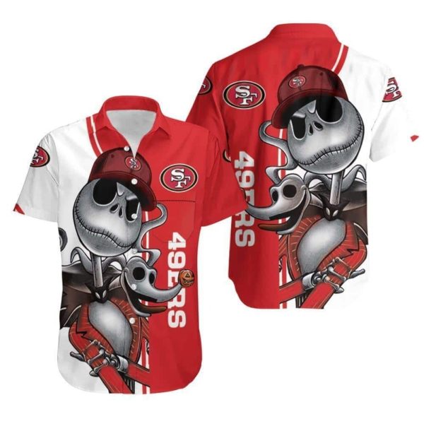 NFL San Francisco 49ers Hawaiian Shirt Jack Skellington And Zero, NFL Hawaiian Shirt