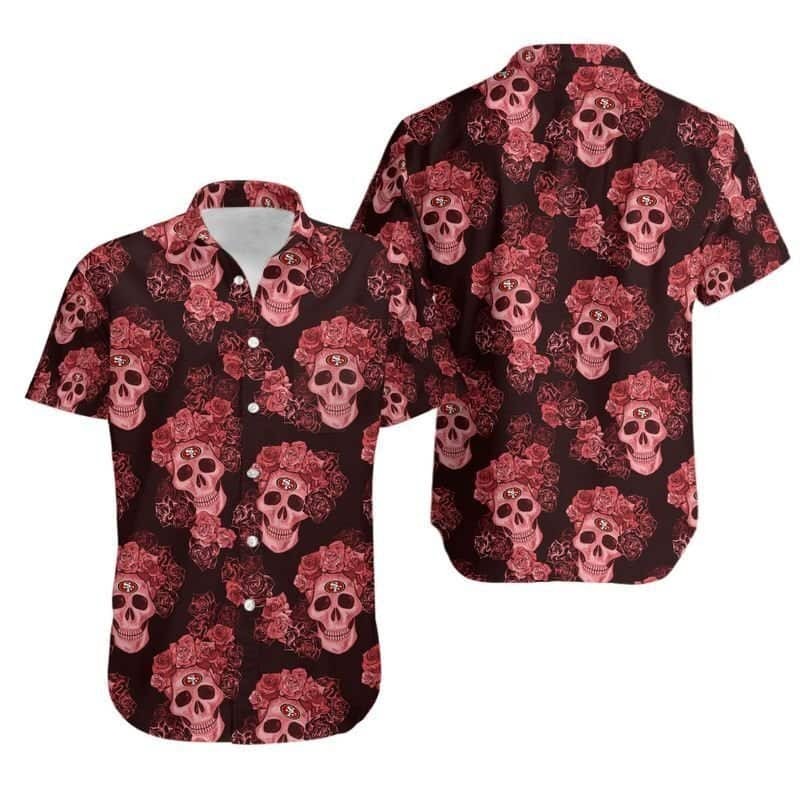 NFL San Francisco 49ers Hawaiian Shirt Mystery Skull And Flower, NFL Hawaiian Shirt
