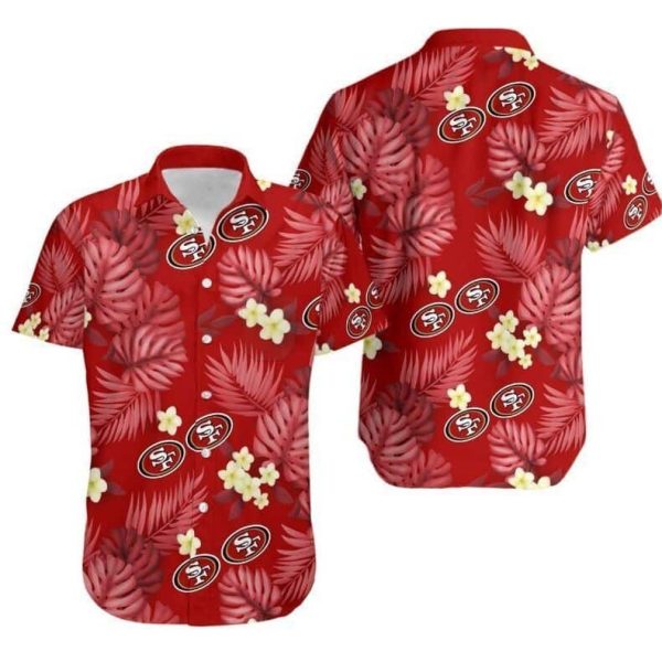 NFL San Francisco 49ers Hawaiian Shirt Palm Leaves And Flowers Pattern, NFL Hawaiian Shirt