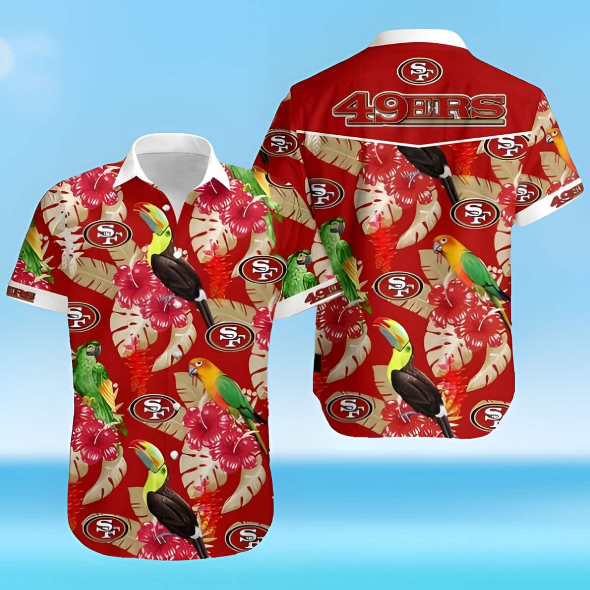 NFL San Francisco 49ers Hawaiian Shirt Parrot Pattern Summer Beach Gift, NFL Hawaiian Shirt