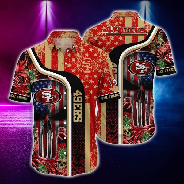 NFL San Francisco 49ers Hawaiian Shirt Skull US Flag, NFL Hawaiian Shirt