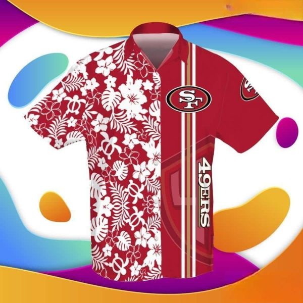 NFL San Francisco 49ers Hawaiian Shirt Turtle And Flower Pattern, NFL Hawaiian Shirt