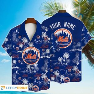 Personalized New York Mets All Over Print 3D Pinstripe Short Sleeve Dress  Shirt Hawaiian Summer Aloha Beach Shirt - White - T-shirts Low Price