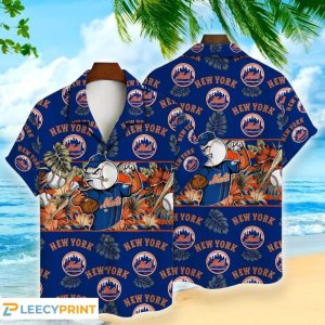 New York Mets Hawaiian Shirt Mascot And Leaves Tropical Style