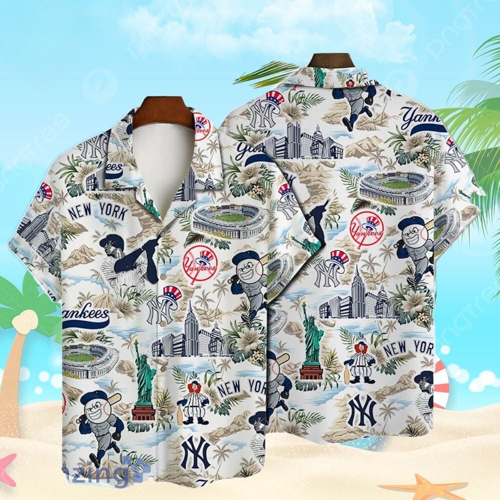 New York Yankees Baseball Pattern On White Print Hawaiian Shirt, New York Yankees Hawaiian Shirt