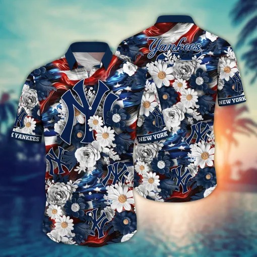 New York Yankees Flower Summer Shirt, Yankees Hawaiian Shirt