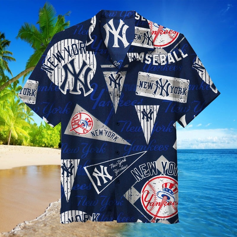 New York Yankees Hawaiian Shirt, Hawaiian Beach Shirt Gift for Him, MLB New York Shirt