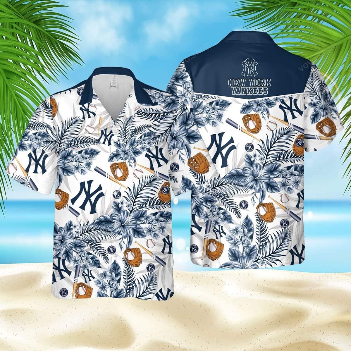 New York Yankees Hawaiian Shirt Tropical Flower Pattern Beach Gift For Friend