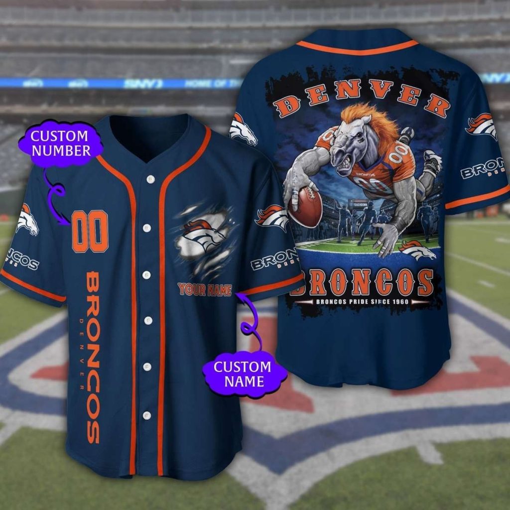 Personalized Denver Broncos Mascot Plays NFL Rubgy Baseball Jersey