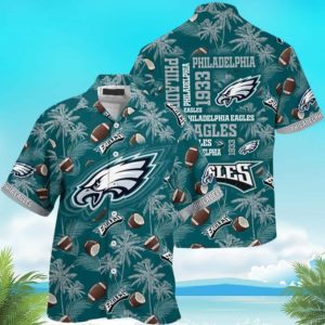 Philadelphia Eagles Hawaiian Shirt Coconut Tree Pattern Best Beach Gift, NFL Hawaiian Shirt