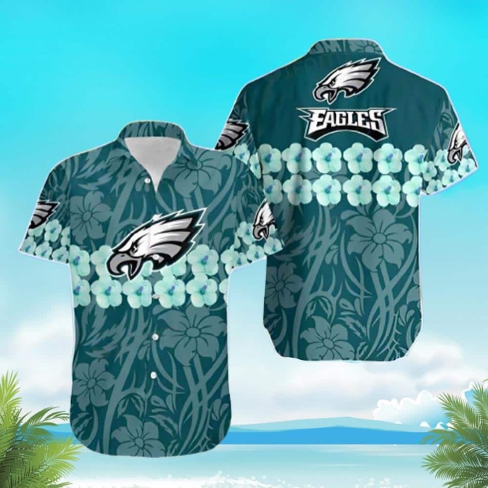 Philadelphia Eagles Hawaiian Shirt Hibiscus Flower Summer Beach Gift, NFL Hawaiian Shirt