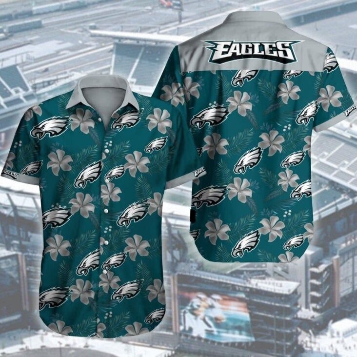 Philadelphia Eagles Hawaiian Shirt Hibiscus Pattern Gift For NFL Fans, NFL Hawaiian Shirt