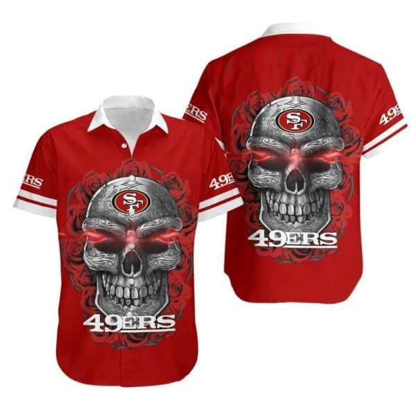 Red Aloha Sugar Skull NFL San Francisco 49ers Hawaiian Shirt, NFL Hawaiian Shirt