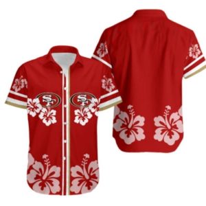 San Francisco 49ers Hawaiian Shirt Hibiscus Flower Red Aloha, NFL Hawaiian Shirt