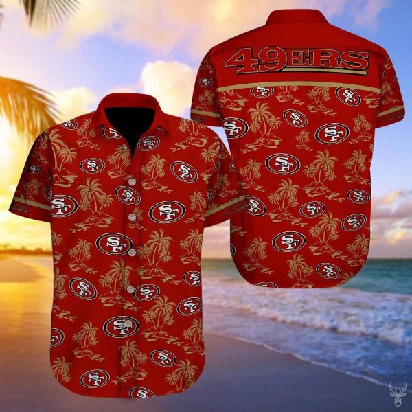 San Francisco 49ers Hawaiian Shirt Island Pattern Summer Beach Gift, NFL Hawaiian Shirt