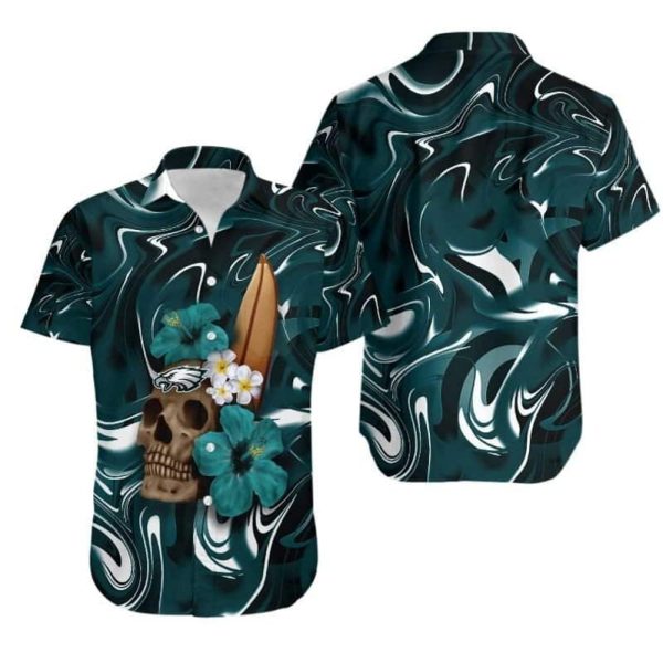 Skull And Hibiscus Flower NFL Philadelphia Eagles Hawaiian Shirt, NFL Hawaiian Shirt