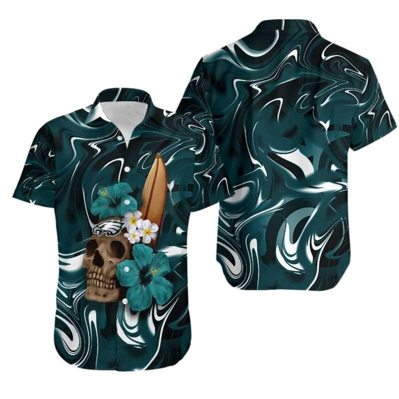 Skull And Hibiscus Flower NFL Philadelphia Eagles Hawaiian Shirt, NFL Hawaiian Shirt