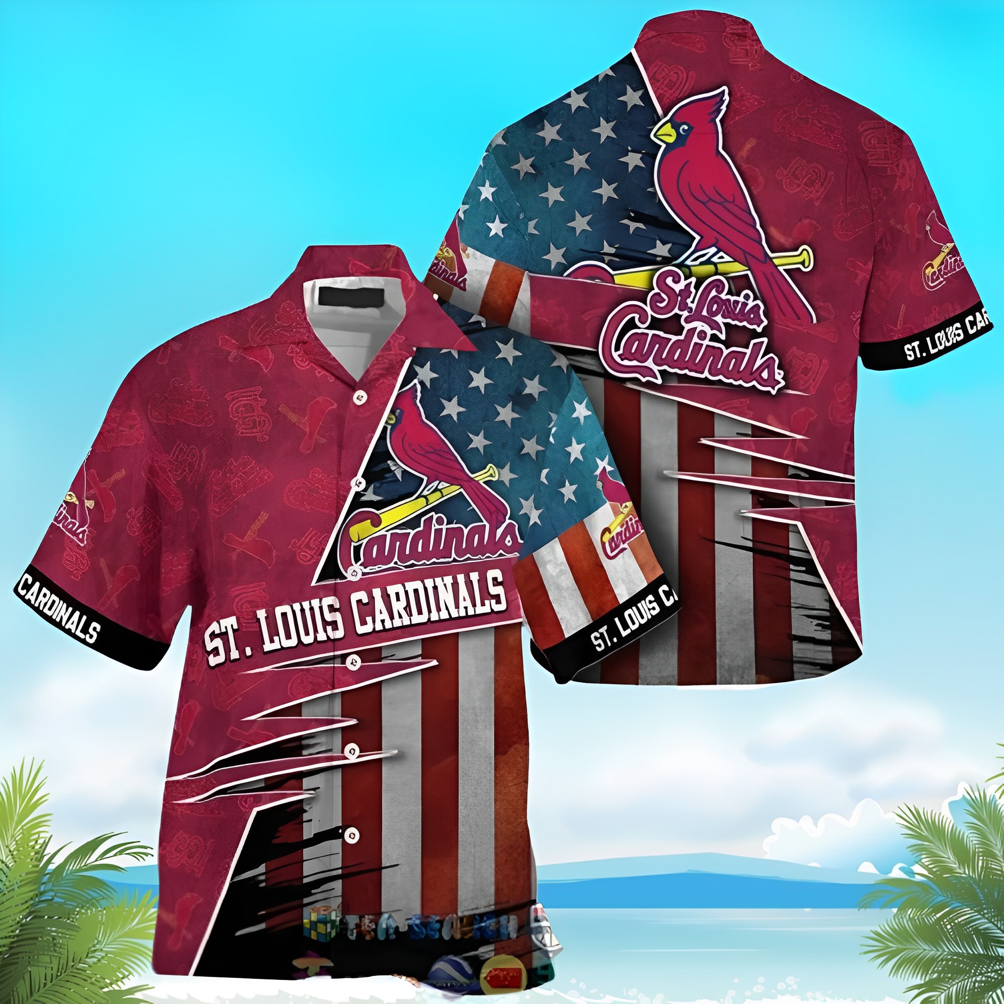 St Louis Cardinals MLB American Flag Hawaiian Shirt Saleoff, St Louis Cardinals Hawaiian Shirt