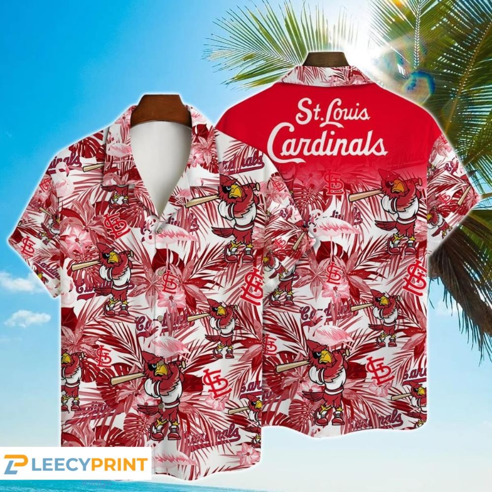 St Louis Cardinals MLB Mascot Hibiscus Pattern Hawaiian Shirt, Cardinals Hawaiian Shirt