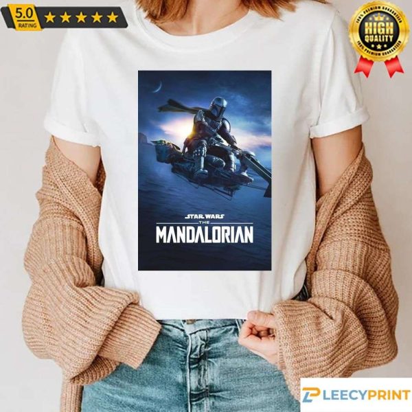 Star Wars Shirt The Mandalorian Season 3 Baby Yoda Flying Above Sea, Funny Star Wars Shirt