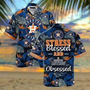 Stress Blessed Houston Astros Hawaiian Shirt, Astros Blue Tropical Jungle Gift for MLB Fans, Hawaiian Shirts Houston, Houston Astros Hawaiian Shirt, Astros Hawaiian Shirt