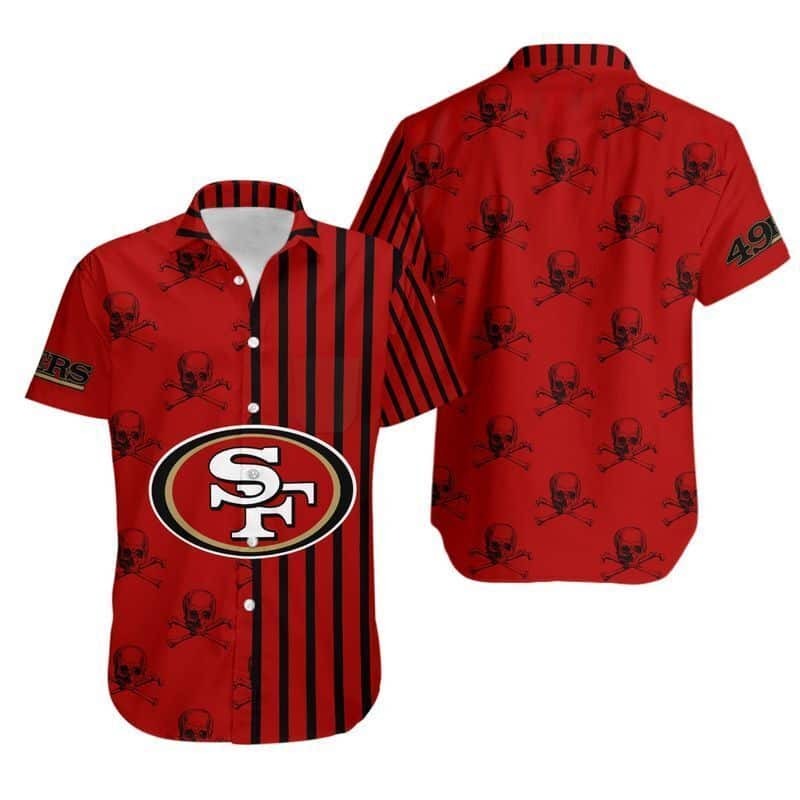Stripes And Skull NFL San Francisco 49ers Hawaiian Shirt, NFL Hawaiian Shirt