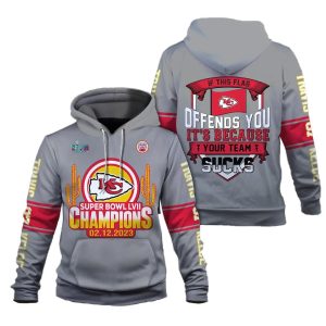 Travis Kelce If This Flag Offends You, Kansas City Chiefs Hoodie Super Bowl Champion 2023, NFL Hoodie
