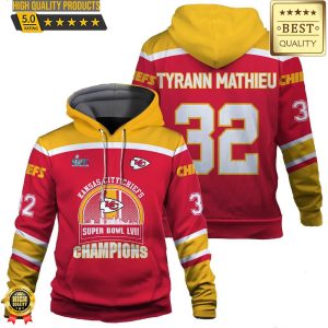 Tyrann Mathieu 32 Chiefs Team, Kansas City Chiefs Hoodie Super Bowl Champion 2023, NFL Hoodie