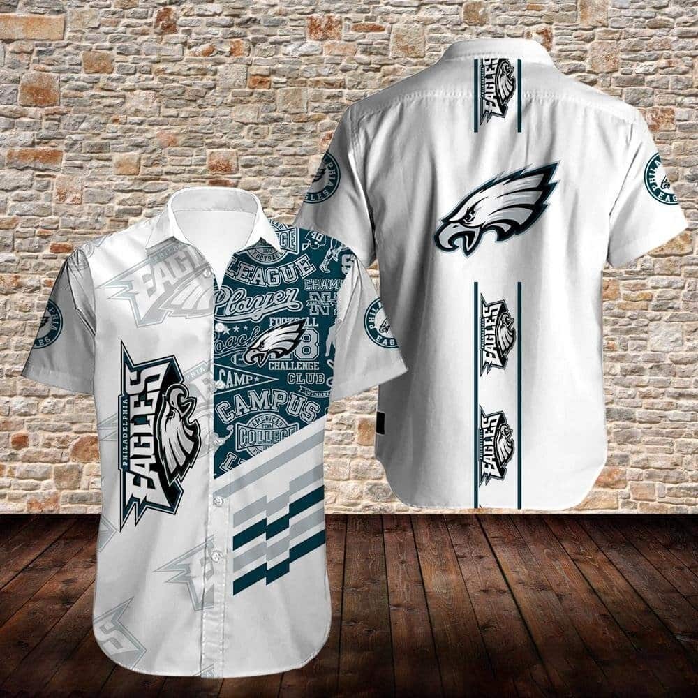 White Aloha NFL Philadelphia Eagles Hawaiian Shirt Gift For Football Fans, NFL Hawaiian Shirt