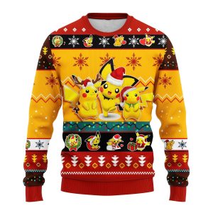 Anime 3 Pikachu Merry Xmas Pokemon Christmas Sweater