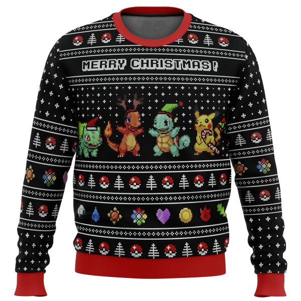 Anime Kanto Starters Pokemon Christmas Sweater
