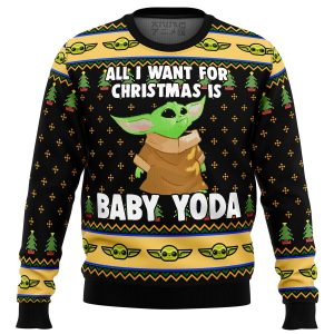 Baby Yoda All I Want Star Wars Ugly Christmas Sweater