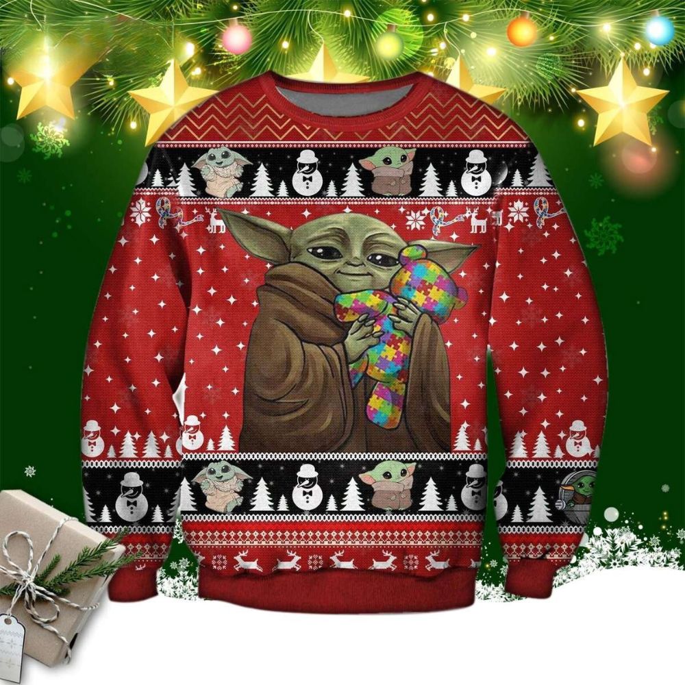 Baby Yoda With Puzzles Autism, Star Wars Ugly Christmas Sweater