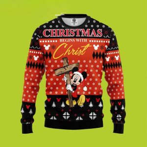 Begin With Christ Mickey Disney Ugly Christmas Sweater
