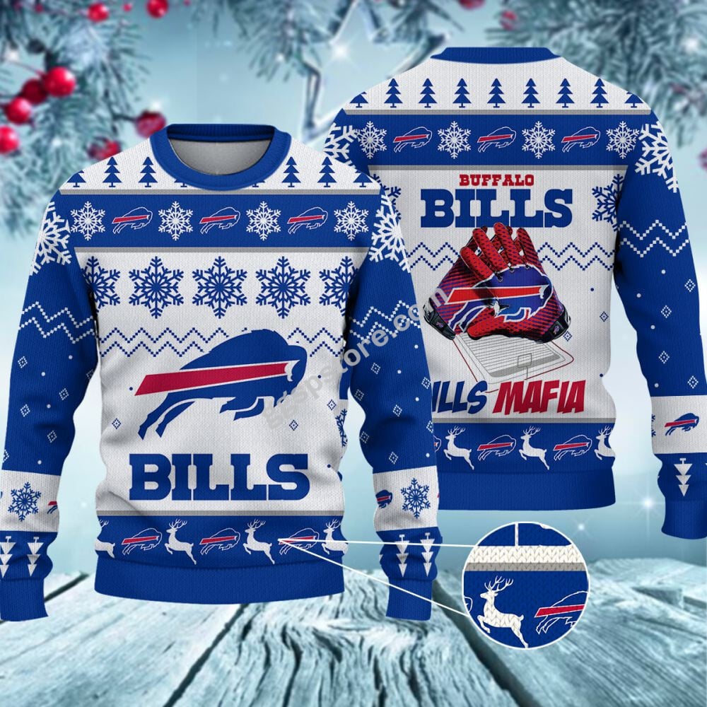 Bills Mafia American Football Gloves Ugly Christmas Sweater - Buffalo Bills Ugly Sweater