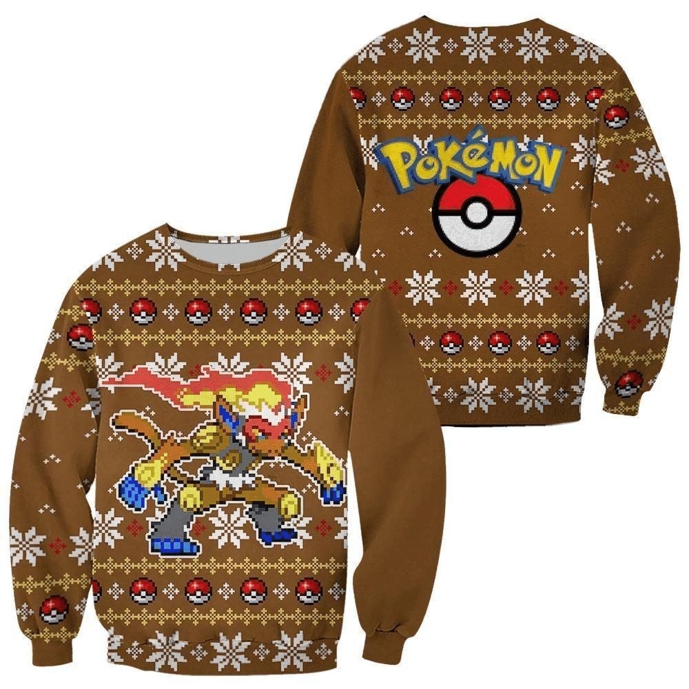 Brown Anime Infernape Pokemon Christmas Sweater