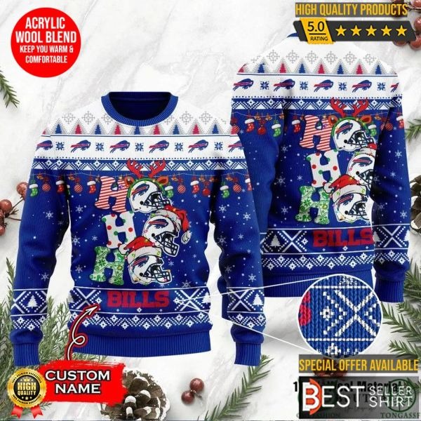 Buffalo Bills Football Hohoho Christmas Ugly Sweater Personalized - Buffalo Bills Christmas Sweater