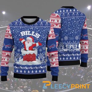 Buffalo Bills Funny Santa Claus In The Chimney Ugly Sweater - Buffalo Bills Ugly Sweater