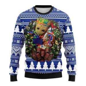 Buffalo Bills Groot Hug Football Christmas Wreath Ugly Sweater - Buffalo Bills Christmas Sweater