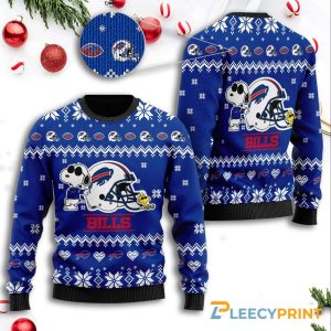 Buffalo Bills Helmet Snoopy Ugly Christmas Sweater - Buffalo Bills Christmas Sweater