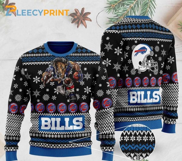 Buffalo Bills Mascot Full Print Black Ugly Christmas Sweater – Buffalo Bills Christmas Sweater