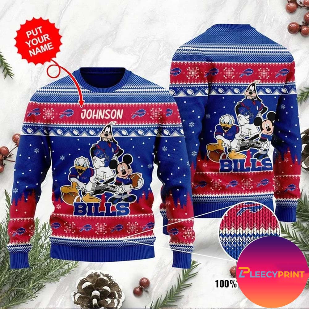 Buffalo Bills Personalized Disney Donald Duck Mickey Mouse Christmas Ugly Sweater